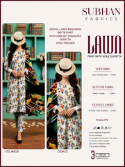 Ladies Digital Lawn Printed 3 Piece Suit with Printed Trouser - Unstitched