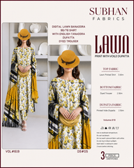 Ladies Digital Lawn Printed 3 Piece Suit with Printed Trouser - Unstitched