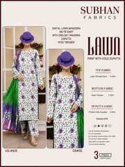 Ladies Digital Lawn Printed 3 Piece Suit with Printed Trouser - Unstitched