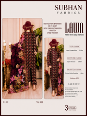 Ladies Digital Lawn Printed 3 Piece Suit with Printed Trouser - Unstitched