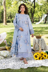 D-08 | 3Pc Unstitched Suit Printed Lawn Chikenkari Koel By Humdum