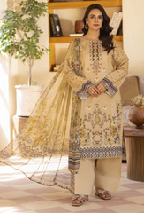 D-10 | 3Pc Unstitched Suit Embroidered Printed Lawn Zarwisha By Humdum