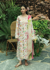 D-06 | 3 Pc Unstitched Embroidered Digital Printed Lawn Flora By Sanam Saeed