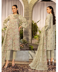 3 PC Unstitched Suit Embroidered Lawn By Sanam Saeed | Article-09