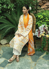 D-08 | 3 Pc Unstitched Embroidered Digital Printed Lawn Flora By Sanam Saeed