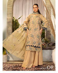 3 PC Unstitched Suit Embroidered Lawn By Sanam Saeed | Article-10