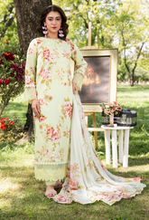 D-04 | 3Pc Unstitched Suit Printed Lawn Chikenkari Koel By Humdum