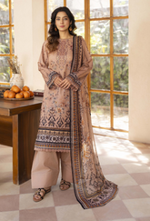 D-08 | 3Pc Unstitched Suit Embroidered Printed Lawn Zarwisha By Humdum