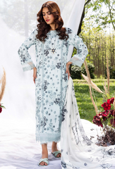 D-03 | 3Pc Unstitched Suit Printed Lawn Chikenkari Koel By Humdum