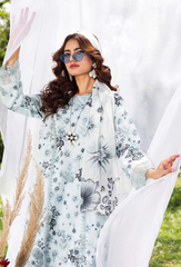 D-03 | 3Pc Unstitched Suit Printed Lawn Chikenkari Koel By Humdum