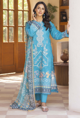 D-07 | 3Pc Unstitched Suit Embroidered Printed Lawn Zarwisha By Humdum