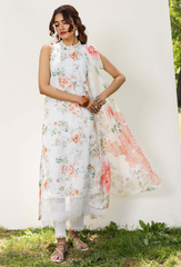 D-01 | 3Pc Unstitched Suit Printed Lawn Chikenkari Koel By Humdum