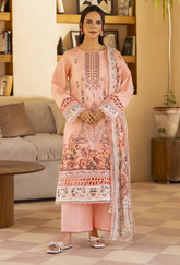 D-01 | 3Pc Unstitched Suit Embroidered Printed Lawn Zarwisha By Humdum