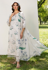 D-09 | 3Pc Unstitched Suit Printed Lawn Chikenkari Koel By Humdum
