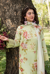 D-04 | 3Pc Unstitched Suit Printed Lawn Chikenkari Koel By Humdum
