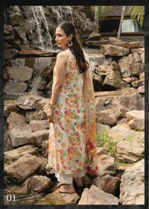 D-01 | 3 Pc Unstitched Embroidered Digital Printed Lawn Flora By Sanam Saeed