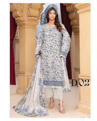 D-02 | 3Pc Unstitched Suit Printed Lawn Collection By Humdum