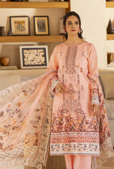 D-01 | 3Pc Unstitched Suit Embroidered Printed Lawn Zarwisha By Humdum