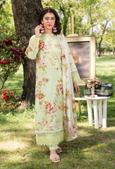 D-04 | 3Pc Unstitched Suit Printed Lawn Chikenkari Koel By Humdum