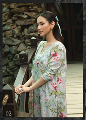 D-02 | 3 Pc Unstitched Embroidered Digital Printed Lawn Flora By Sanam Saeed