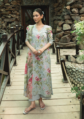 D-02 | 3 Pc Unstitched Embroidered Digital Printed Lawn Flora By Sanam Saeed