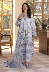 D-03 | 3Pc Unstitched Suit Embroidered Printed Lawn Zarwisha By Humdum