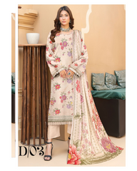 D-03 | 3Pc Unstitched Suit Printed Lawn Collection By Humdum