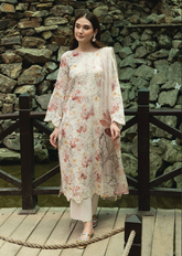 D-03 | 3 Pc Unstitched Embroidered Digital Printed Lawn Flora By Sanam Saeed