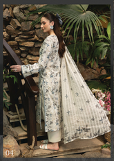 D-04 | 3 Pc Unstitched Embroidered Digital Printed Lawn Flora By Sanam Saeed