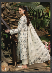 D-04 | 3 Pc Unstitched Embroidered Digital Printed Lawn Flora By Sanam Saeed