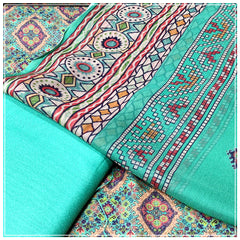 Ladies Lawn Karandi Digital Printed 3 Piece Suit With Chiffon Dupatta - Unstitched