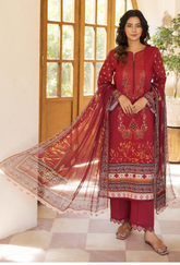 D-04 | 3Pc Unstitched Suit Embroidered Printed Lawn Zarwisha By Humdum