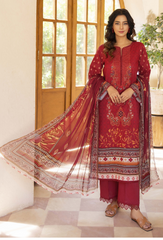 D-04 | 3Pc Unstitched Suit Embroidered Printed Lawn Zarwisha By Humdum