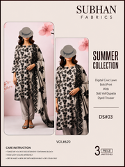 Ladies Digital Lawn Printed 3 Piece - Unstitched