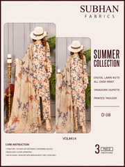 Ladies Digital Lawn Printed 3 Piece Suit with Printed Trouser - Unstitched