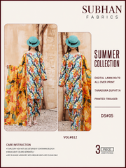 Ladies Digital Lawn Printed 3 Piece Suit with Printed Trouser - Unstitched