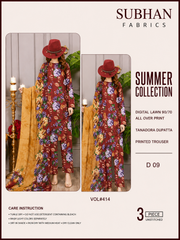Ladies Digital Lawn Printed 3 Piece Suit with Printed Trouser - Unstitched