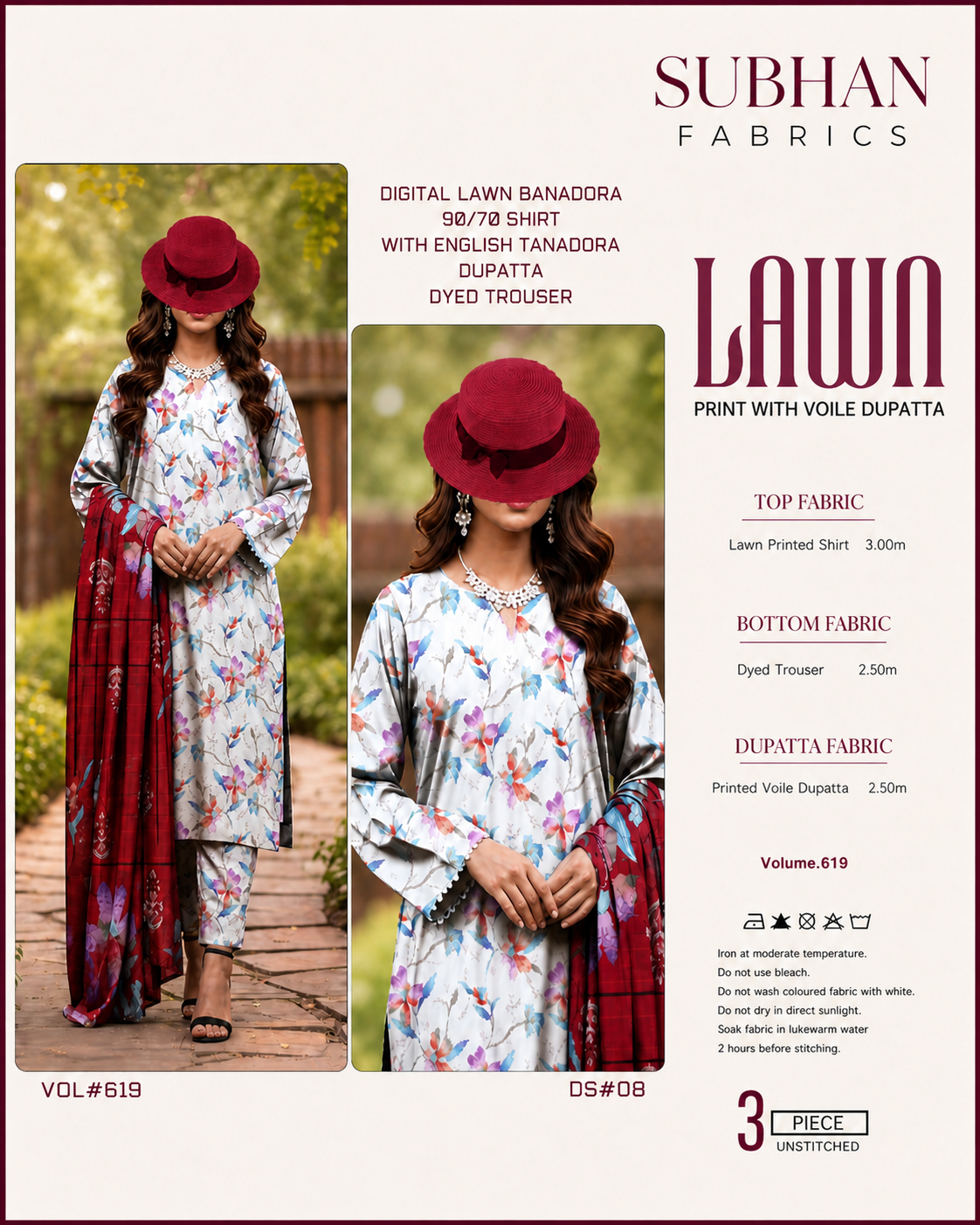 Ladies Digital Lawn Printed 3 Piece Suit with Printed Trouser - Unstitched