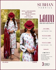Ladies Digital Lawn Printed 3 Piece Suit with Printed Trouser - Unstitched
