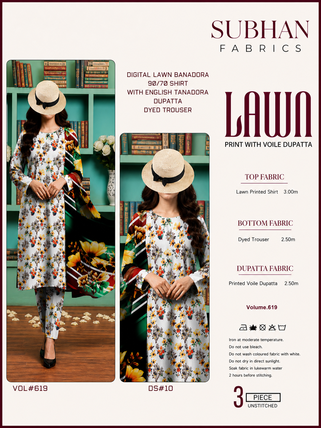 Ladies Digital Lawn Printed 3 Piece Suit with Printed Trouser - Unstitched