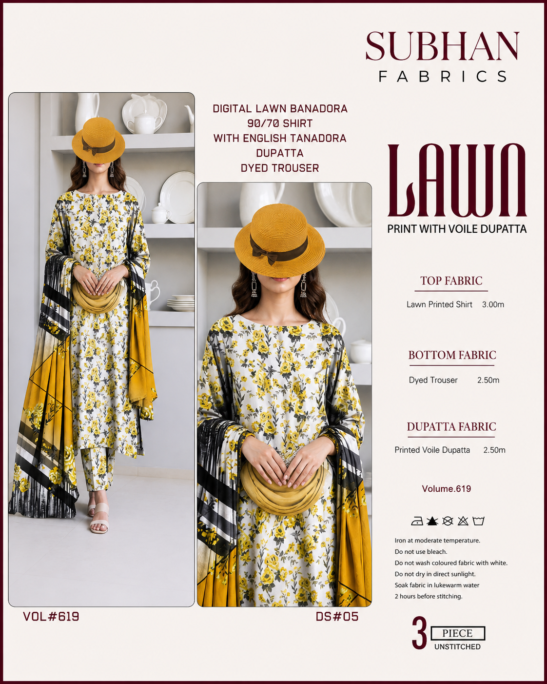 Ladies Digital Lawn Printed 3 Piece Suit with Printed Trouser - Unstitched