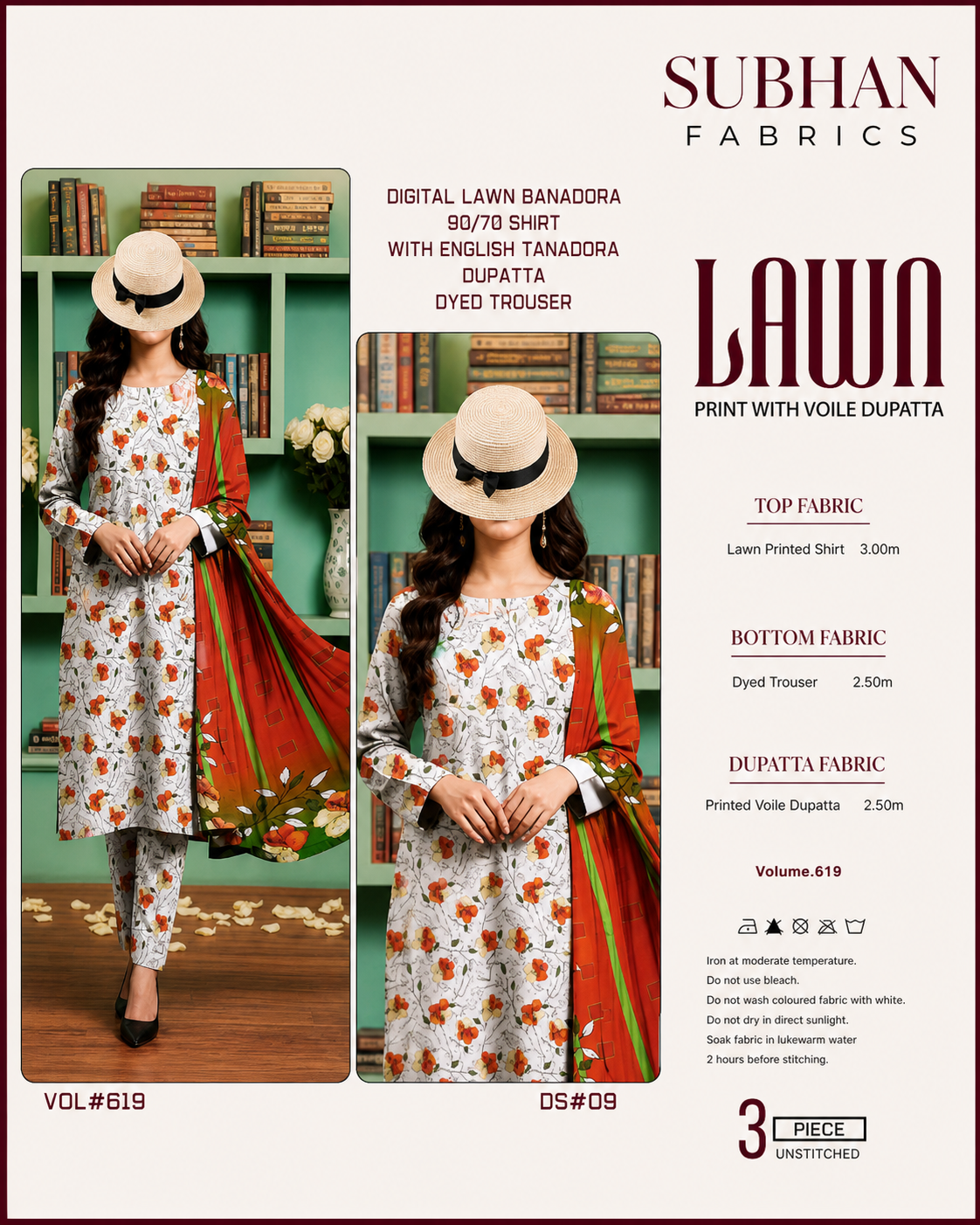 Ladies Digital Lawn Printed 3 Piece Suit with Printed Trouser - Unstitched