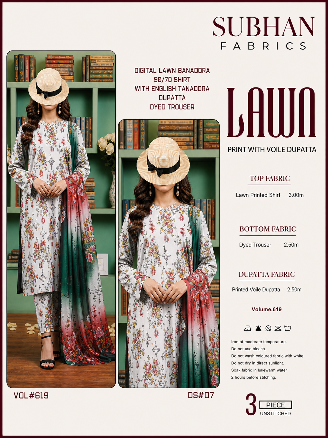 Ladies Digital Lawn Printed 3 Piece Suit with Printed Trouser - Unstitched