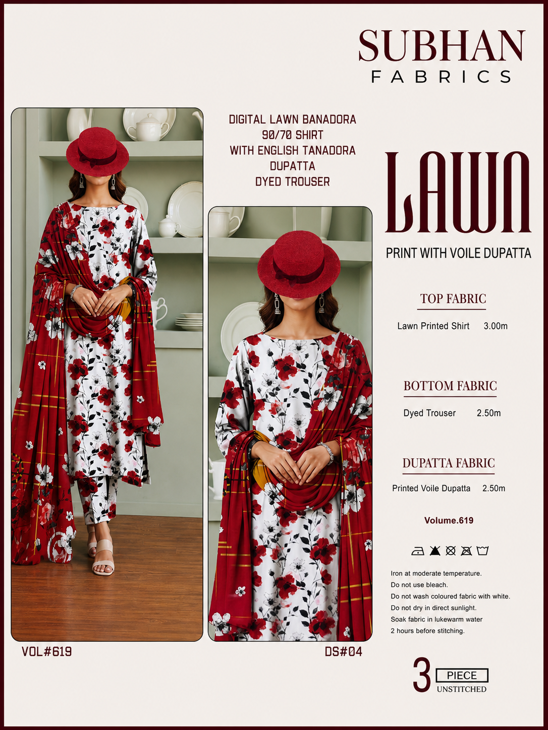 Ladies Digital Lawn Printed 3 Piece Suit with Printed Trouser - Unstitched