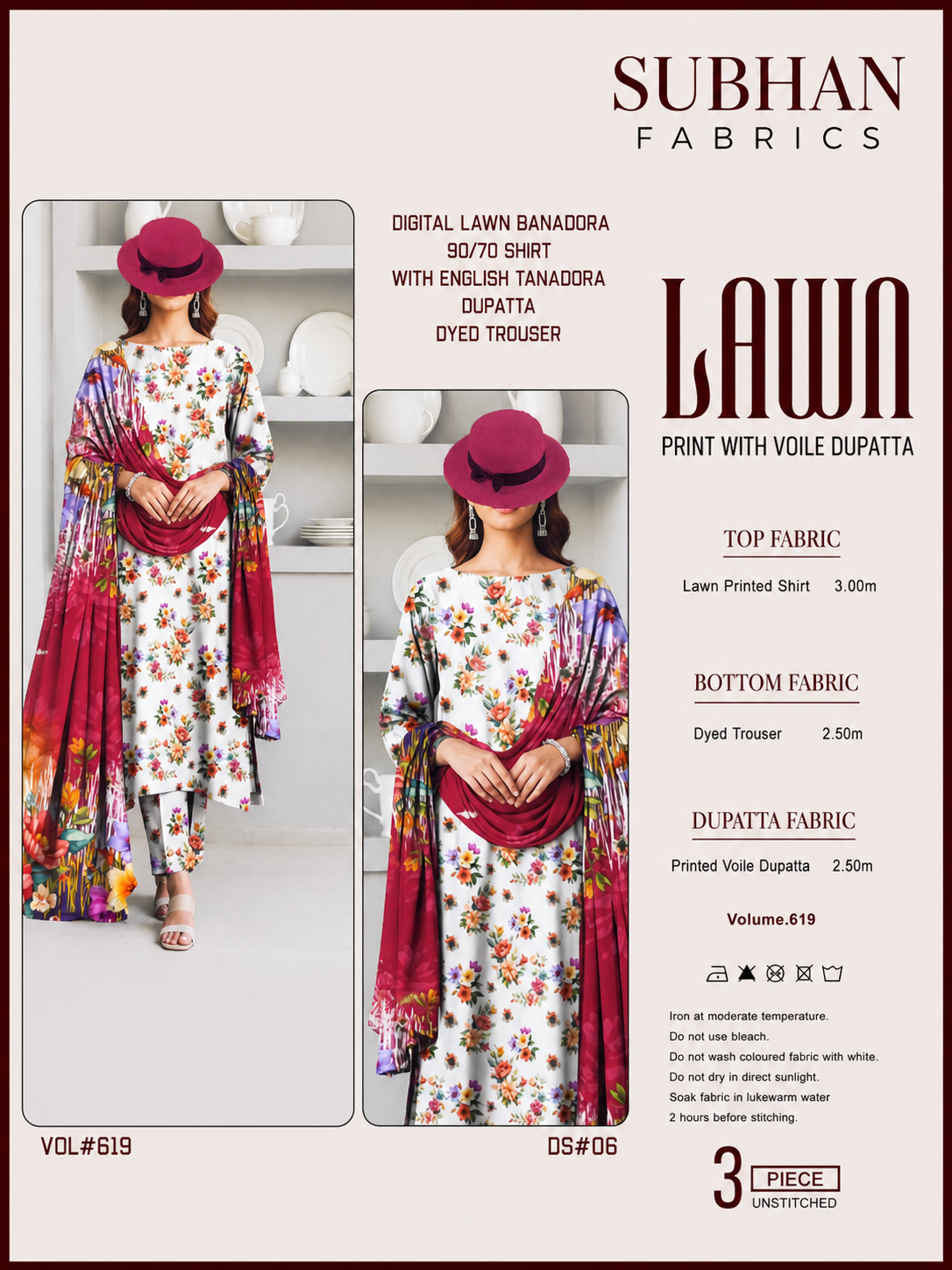 Ladies Digital Lawn Printed 3 Piece Suit with Printed Trouser - Unstitched