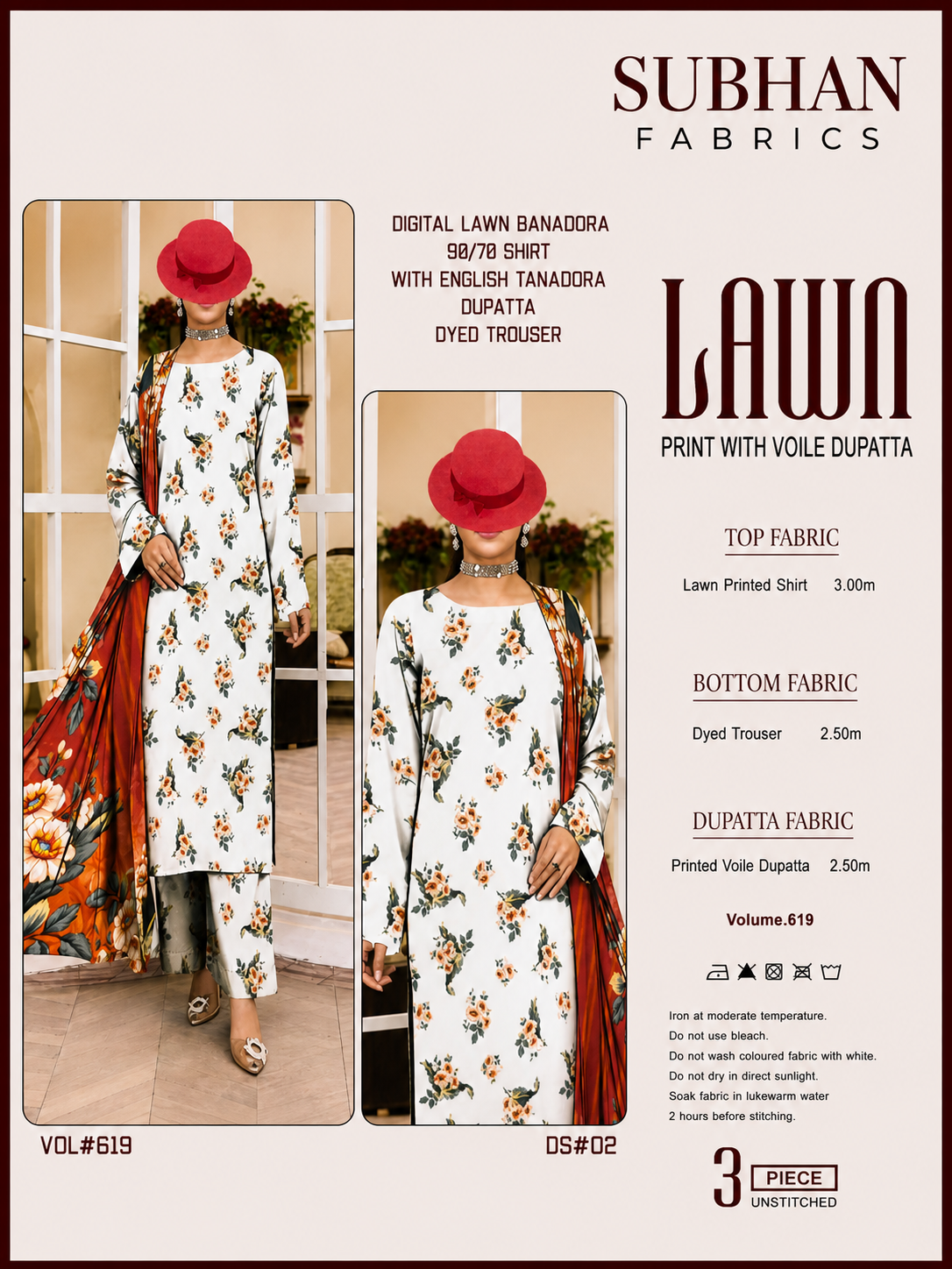 Ladies Digital Lawn Printed 3 Piece Suit with Printed Trouser - Unstitched