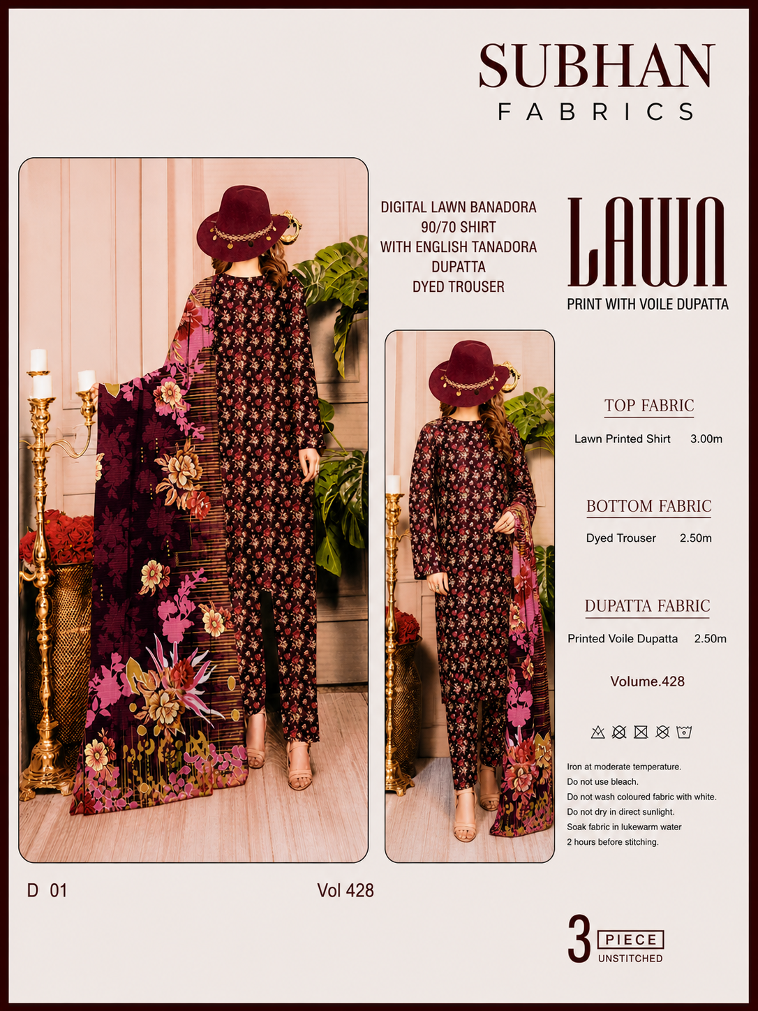 Ladies Digital Lawn Printed 3 Piece Suit with Printed Trouser - Unstitched