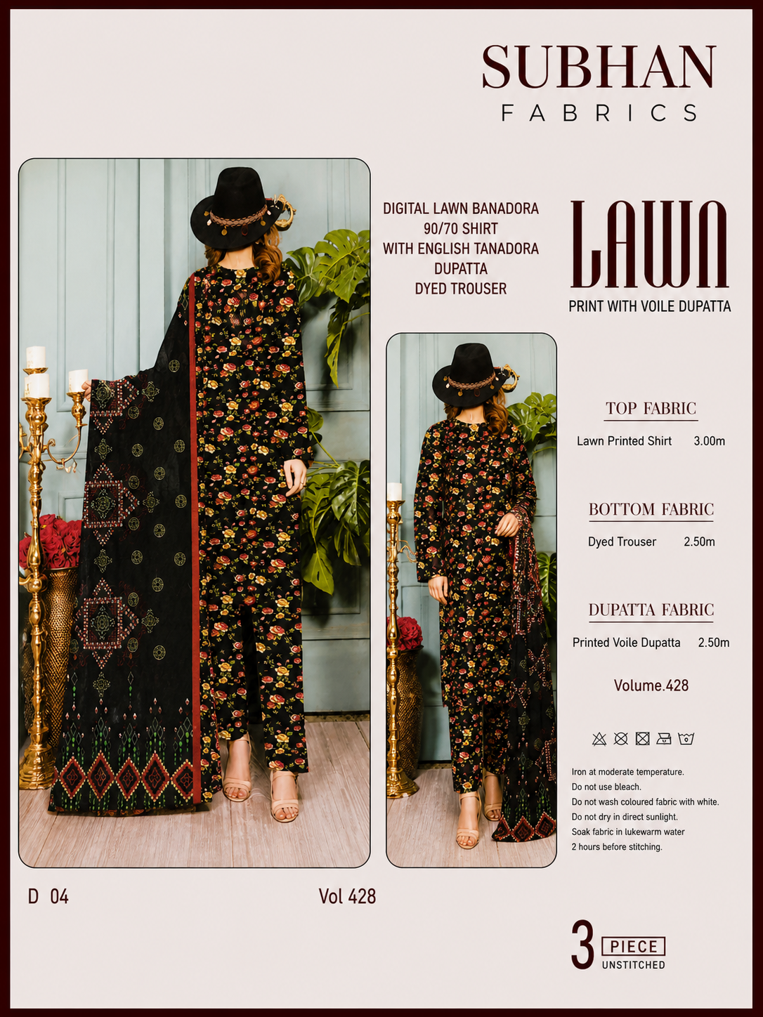 Ladies Digital Lawn Printed 3 Piece Suit with Printed Trouser - Unstitched
