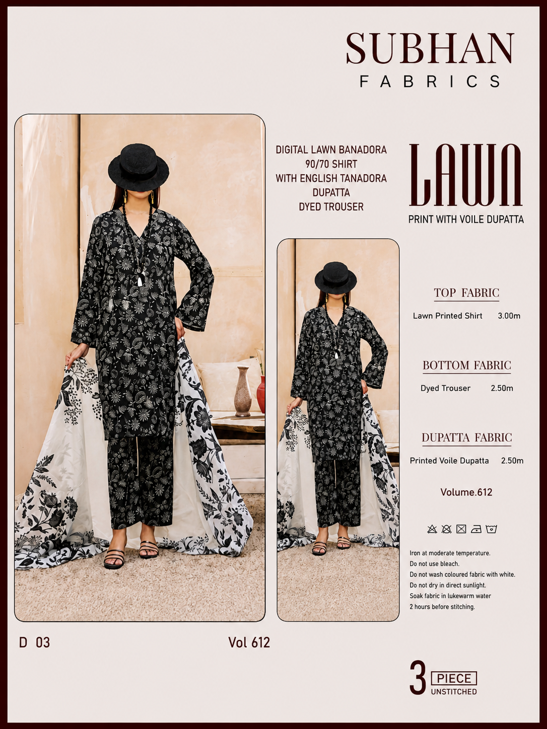 Ladies Digital Lawn Printed 3 Piece Suit with Printed Trouser - Unstitched