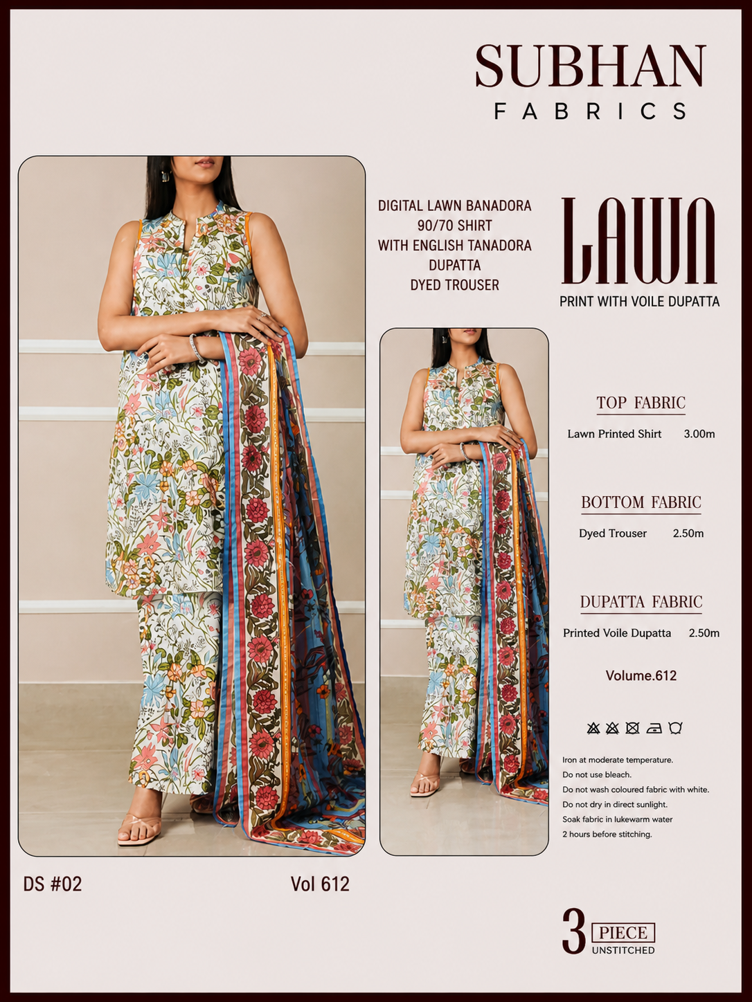 Ladies Digital Lawn Printed 3 Piece Suit with Printed Trouser - Unstitched
